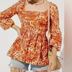 Anthropologie love the label Floral Tie-Back Blouse 
size Small